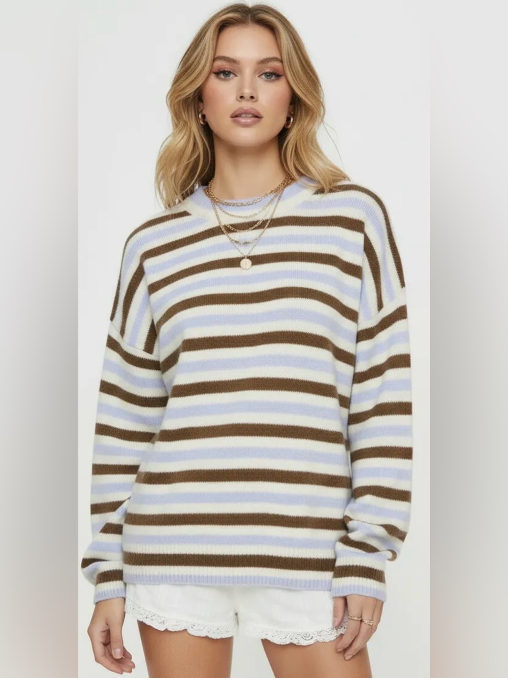 NWT - Cider Striped Pullover in Light Blue, Ivory & Brown Stripes
